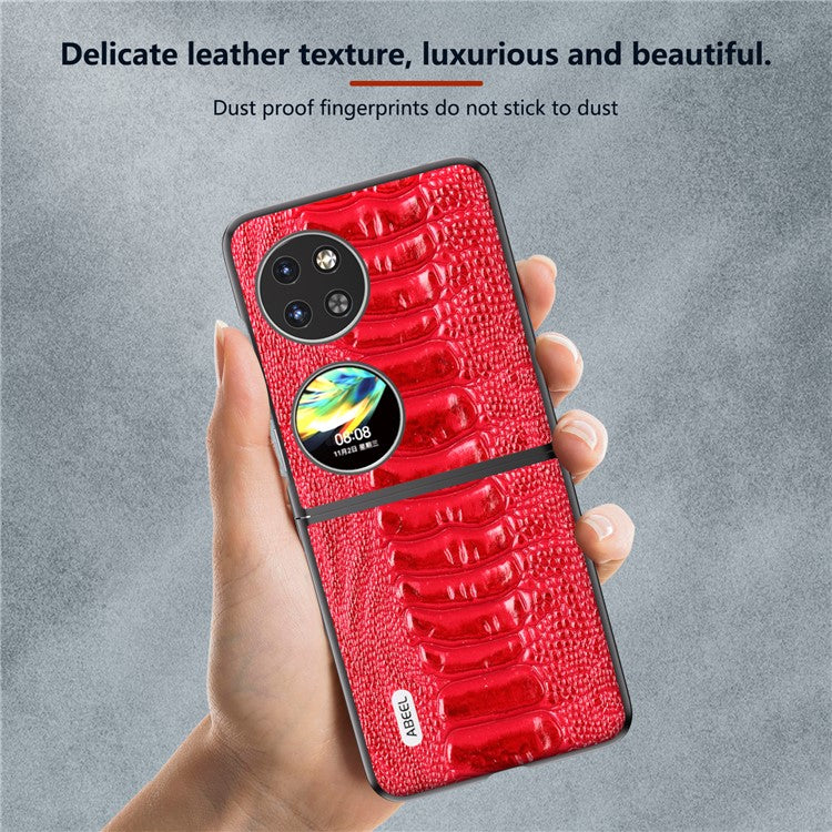 ABEEL For Huawei Pocket 2 Genuine Cow Leather Case Crocodile Texture Cover - Red