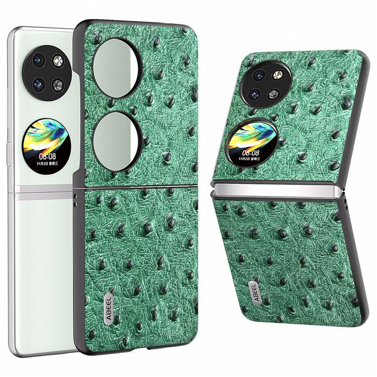 ABEEL For Huawei Pocket 2 Protective Case Genuine Cow Leather Ostrich Pattern Cover - Green