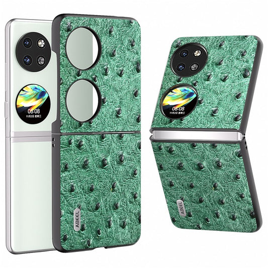 ABEEL For Huawei Pocket 2 Protective Case Genuine Cow Leather Ostrich Pattern Cover - Green