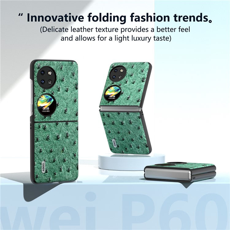 ABEEL For Huawei Pocket 2 Protective Case Genuine Cow Leather Ostrich Pattern Cover - Green