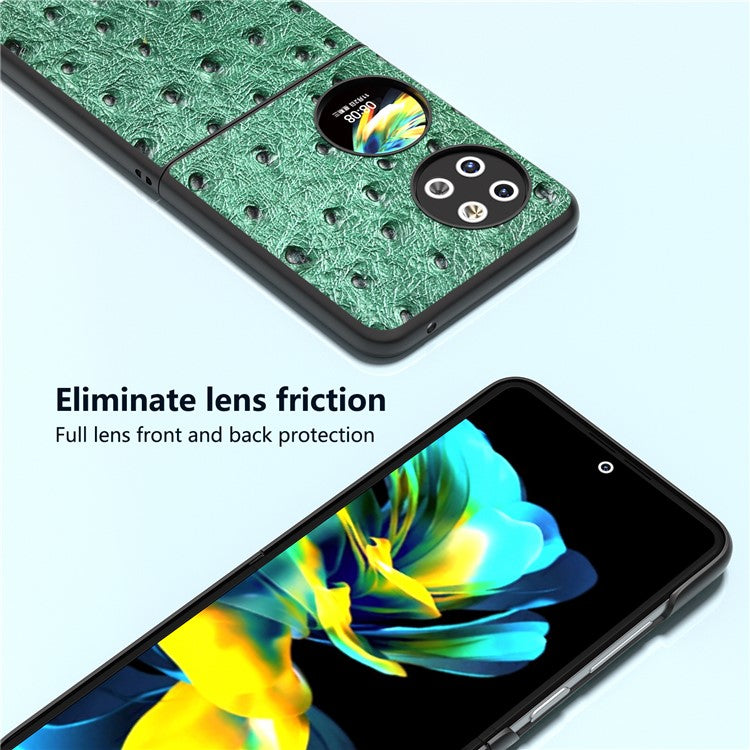 ABEEL For Huawei Pocket 2 Protective Case Genuine Cow Leather Ostrich Pattern Cover - Green