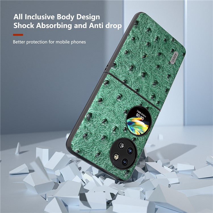 ABEEL For Huawei Pocket 2 Protective Case Genuine Cow Leather Ostrich Pattern Cover - Green