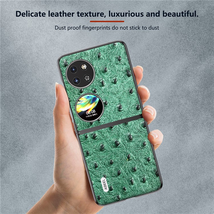 ABEEL For Huawei Pocket 2 Protective Case Genuine Cow Leather Ostrich Pattern Cover - Green