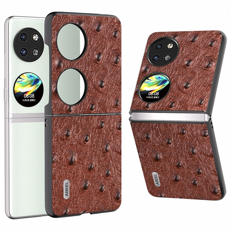 ABEEL For Huawei Pocket 2 Protective Case Genuine Cow Leather Ostrich Pattern Cover - Coffee