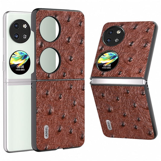 ABEEL For Huawei Pocket 2 Protective Case Genuine Cow Leather Ostrich Pattern Cover - Coffee