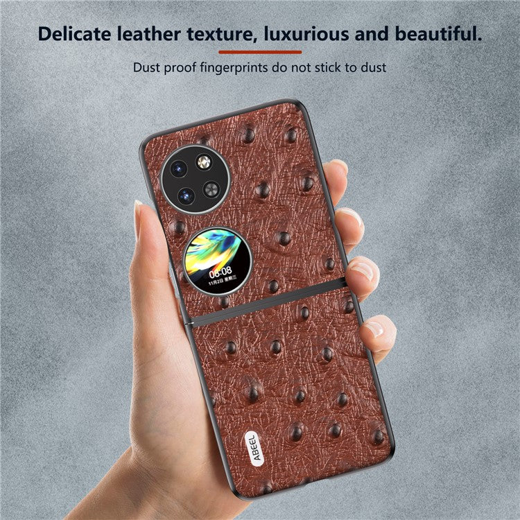 ABEEL For Huawei Pocket 2 Protective Case Genuine Cow Leather Ostrich Pattern Cover - Coffee
