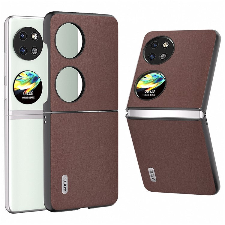 ABEEL For Huawei Pocket 2 Back Case Genuine Cow Leather Nappa Texture Cover - Coffee