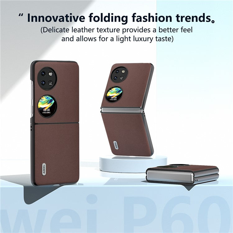 ABEEL For Huawei Pocket 2 Back Case Genuine Cow Leather Nappa Texture Cover - Coffee