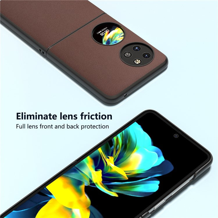 ABEEL For Huawei Pocket 2 Back Case Genuine Cow Leather Nappa Texture Cover - Coffee