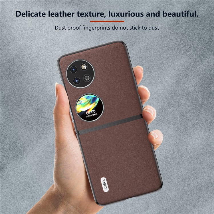 ABEEL For Huawei Pocket 2 Back Case Genuine Cow Leather Nappa Texture Cover - Coffee