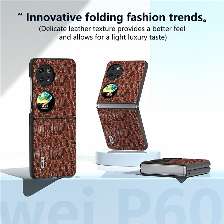 ABEEL For Huawei Pocket 2 Case Genuine Cow Leather+PC Canopy Texture Phone Cover - Brown
