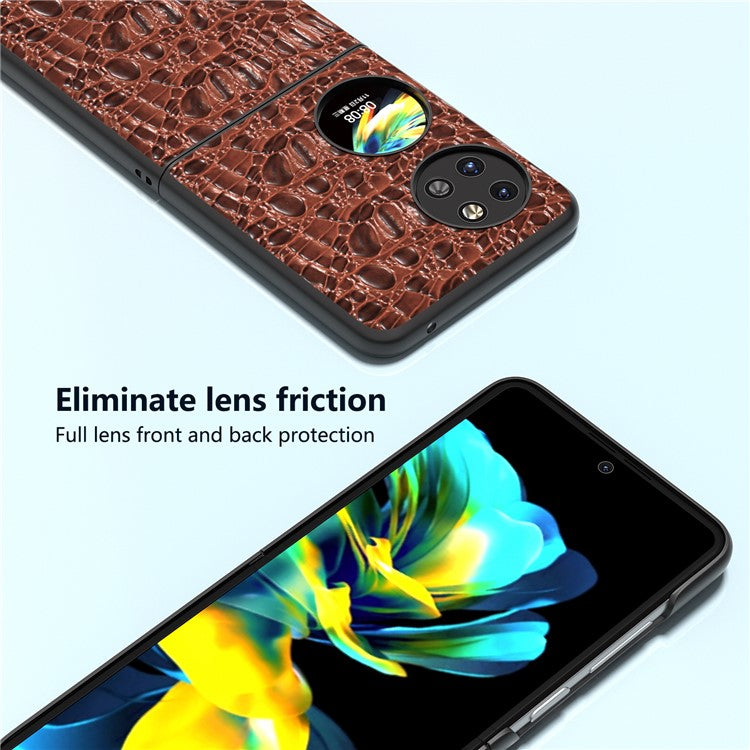 ABEEL For Huawei Pocket 2 Case Genuine Cow Leather+PC Canopy Texture Phone Cover - Brown