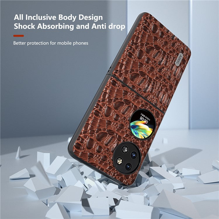 ABEEL For Huawei Pocket 2 Case Genuine Cow Leather+PC Canopy Texture Phone Cover - Brown