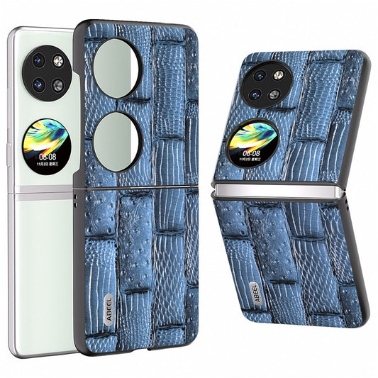 ABEEL For Huawei Pocket 2 Cell Phone Case Folding Mahjong Texture Genuine Cow Leather+PC Cover - Blue