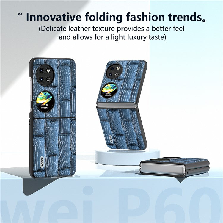 ABEEL For Huawei Pocket 2 Cell Phone Case Folding Mahjong Texture Genuine Cow Leather+PC Cover - Blue