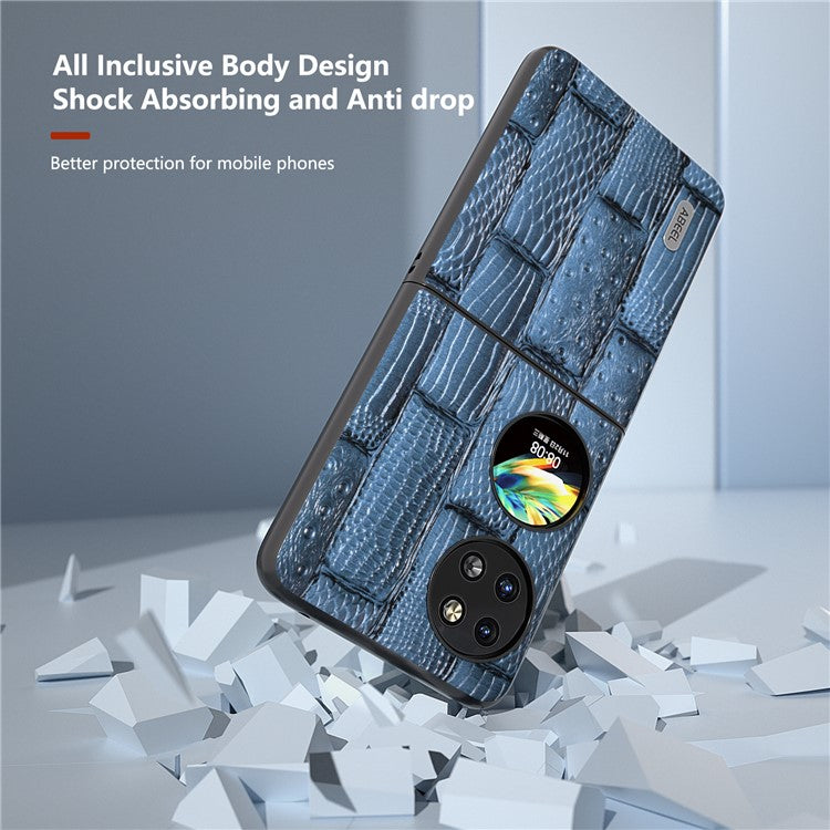 ABEEL For Huawei Pocket 2 Cell Phone Case Folding Mahjong Texture Genuine Cow Leather+PC Cover - Blue