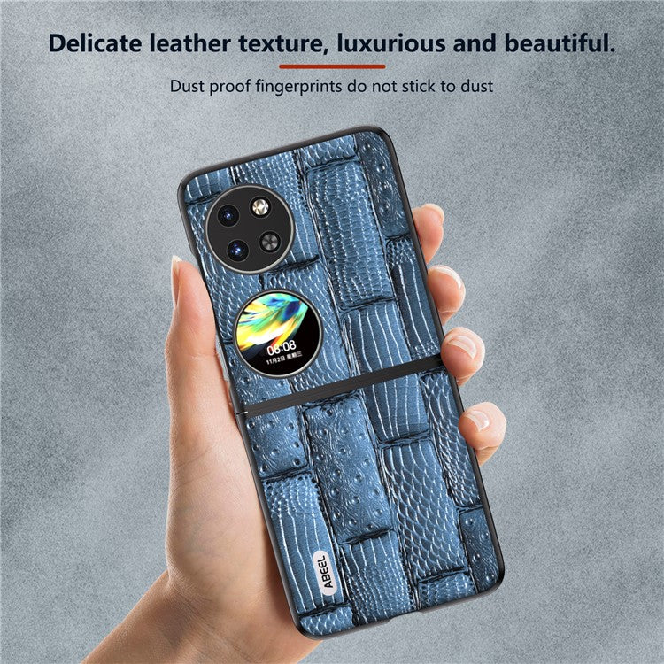 ABEEL For Huawei Pocket 2 Cell Phone Case Folding Mahjong Texture Genuine Cow Leather+PC Cover - Blue