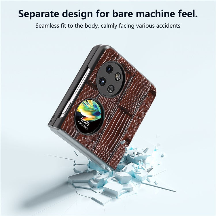 ABEEL For Huawei Pocket 2 Cell Phone Case Folding Mahjong Texture Genuine Cow Leather+PC Cover - Brown