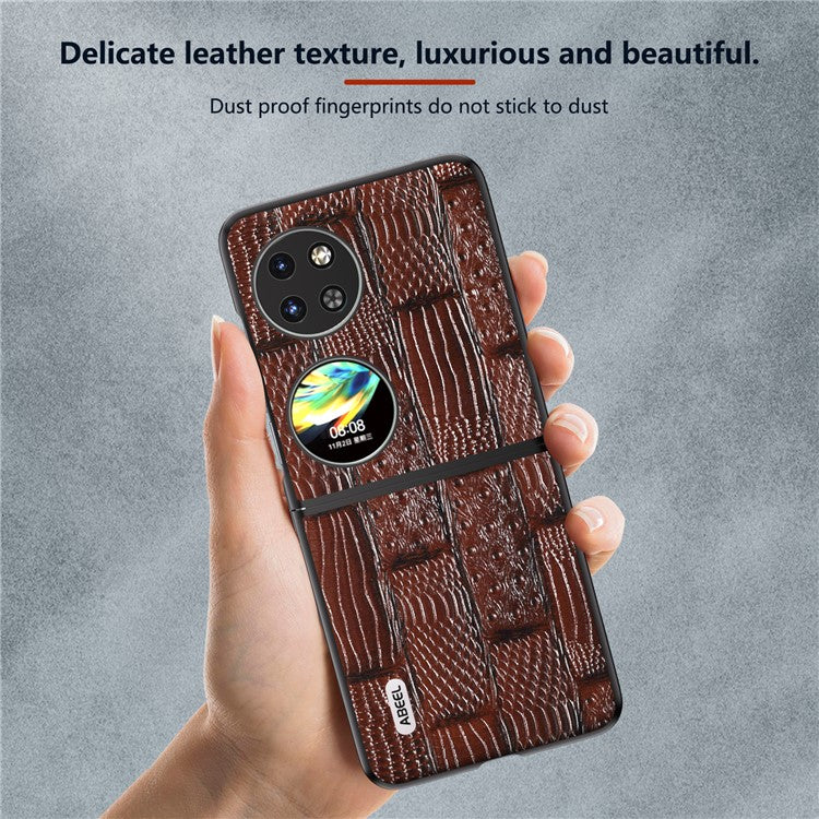 ABEEL For Huawei Pocket 2 Cell Phone Case Folding Mahjong Texture Genuine Cow Leather+PC Cover - Brown