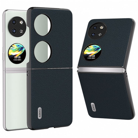 ABEEL For Huawei Pocket 2 Case Genuine Cow Leather+PC Waves Texture Phone Cover - Green