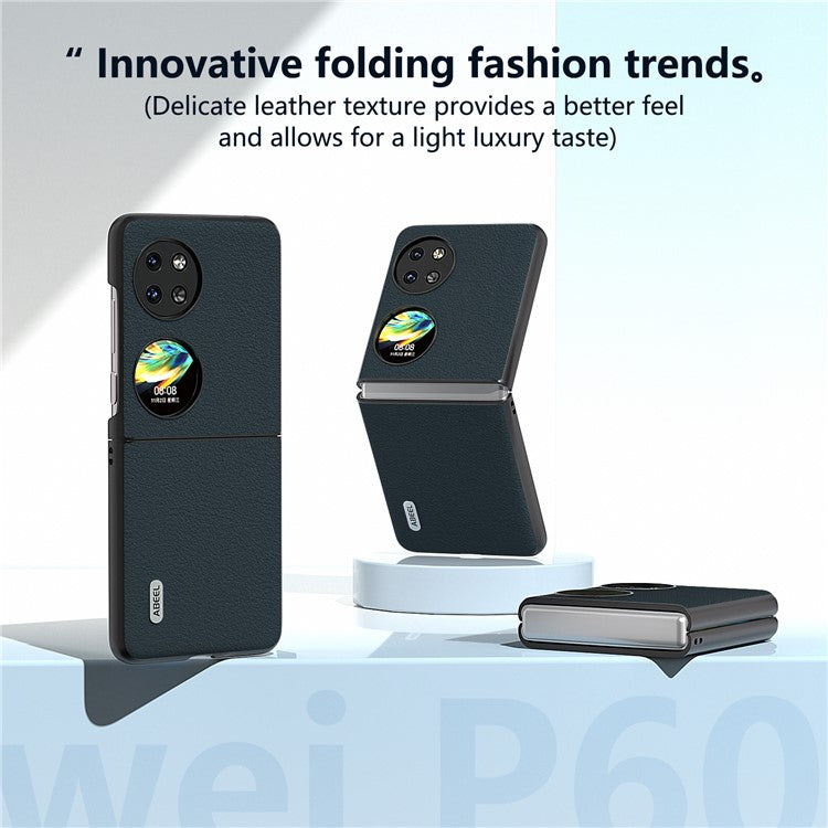 ABEEL For Huawei Pocket 2 Case Genuine Cow Leather+PC Waves Texture Phone Cover - Green
