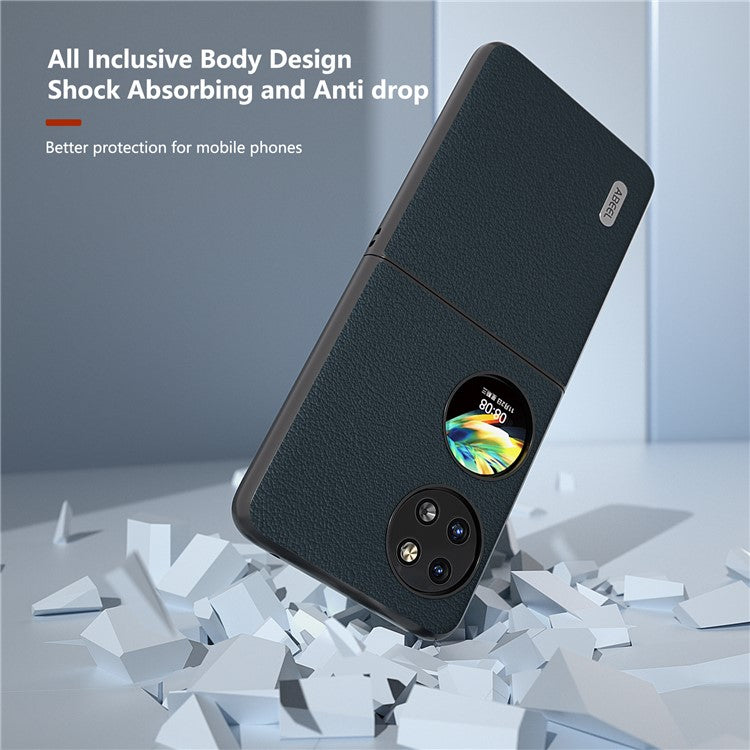 ABEEL For Huawei Pocket 2 Case Genuine Cow Leather+PC Waves Texture Phone Cover - Green