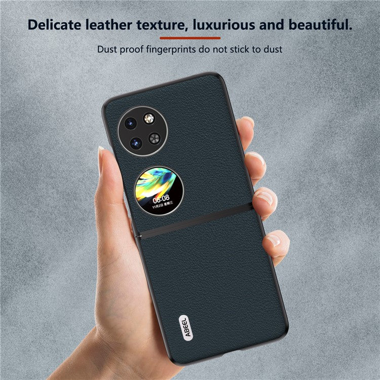 ABEEL For Huawei Pocket 2 Case Genuine Cow Leather+PC Waves Texture Phone Cover - Green