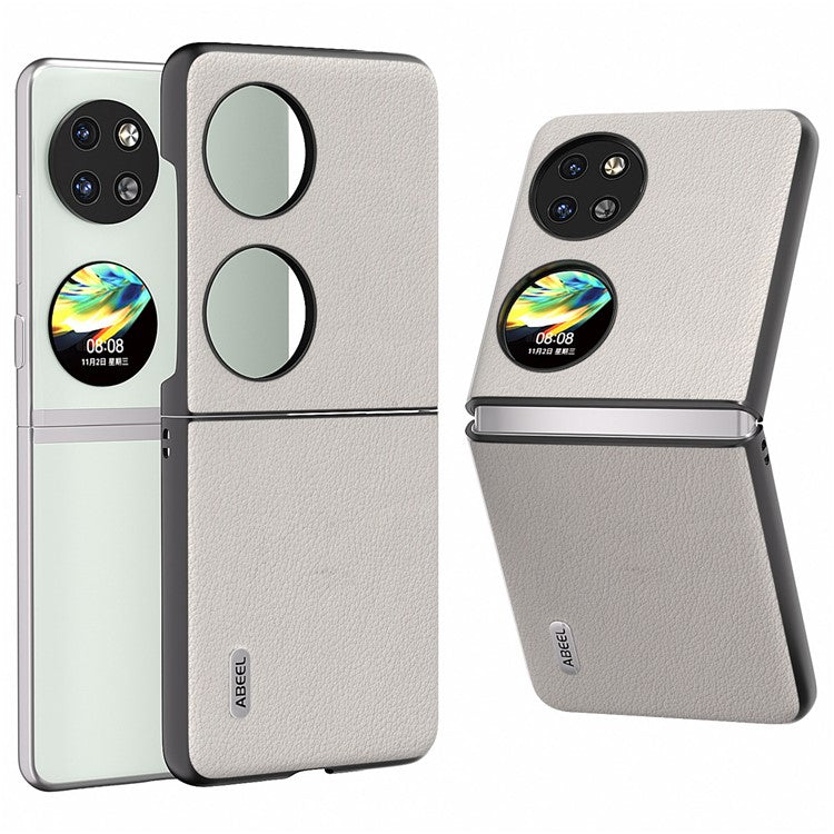 ABEEL For Huawei Pocket 2 Case Genuine Cow Leather+PC Waves Texture Phone Cover - Grey