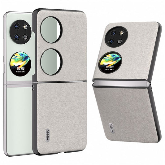 ABEEL For Huawei Pocket 2 Case Genuine Cow Leather+PC Waves Texture Phone Cover - Grey