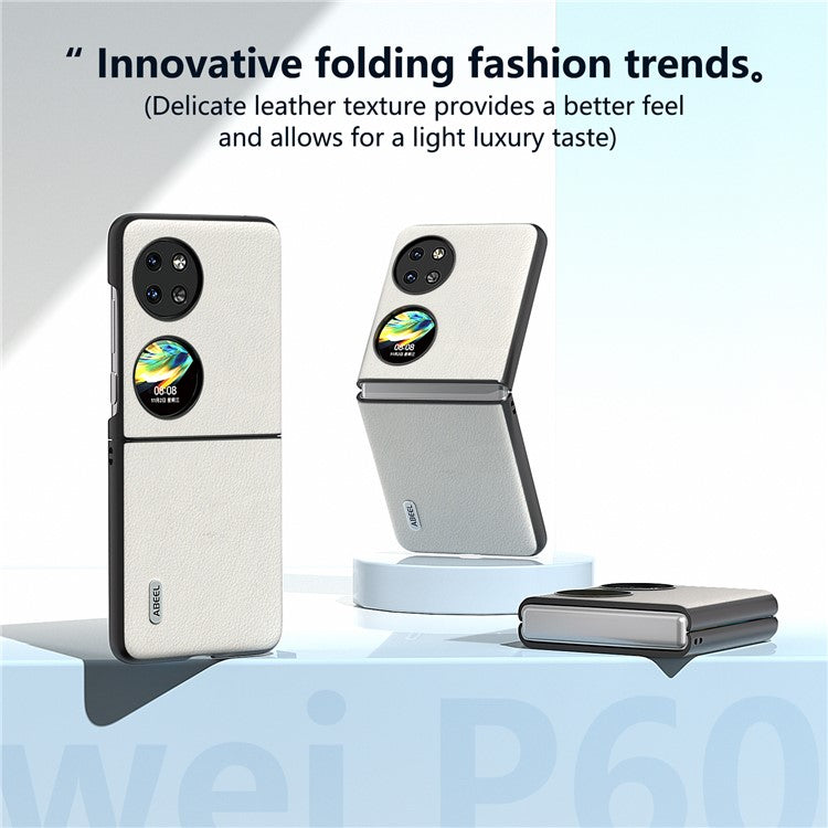 ABEEL For Huawei Pocket 2 Case Genuine Cow Leather+PC Waves Texture Phone Cover - Grey