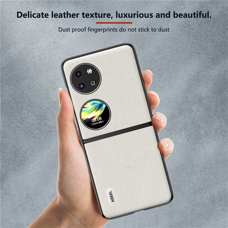 ABEEL For Huawei Pocket 2 Case Genuine Cow Leather+PC Waves Texture Phone Cover - Grey