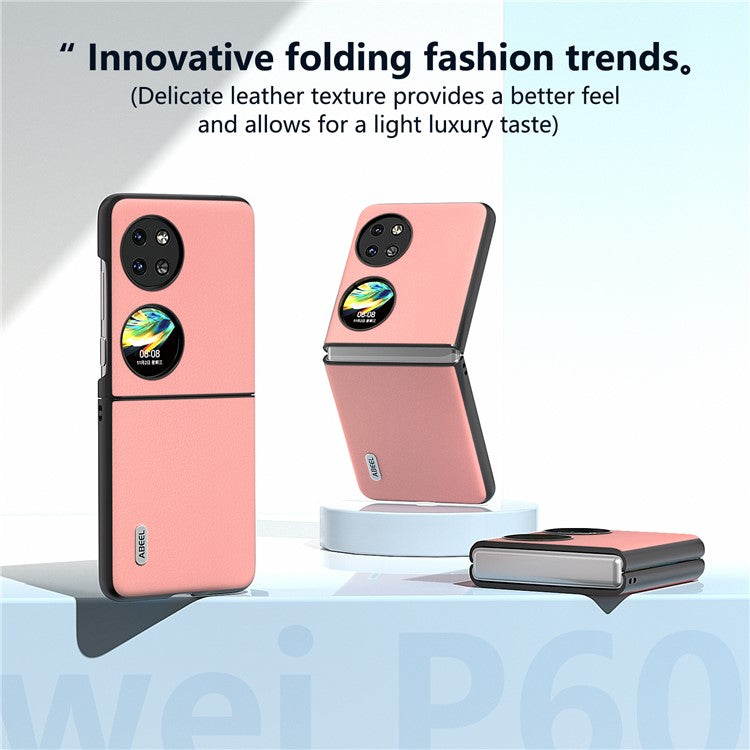 ABEEL For Huawei Pocket 2 Case Genuine Cow Leather+PC Waves Texture Phone Cover - Pink