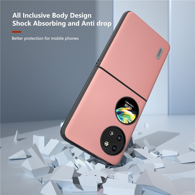 ABEEL For Huawei Pocket 2 Case Genuine Cow Leather+PC Waves Texture Phone Cover - Pink