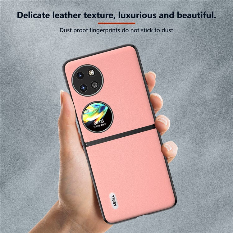 ABEEL For Huawei Pocket 2 Case Genuine Cow Leather+PC Waves Texture Phone Cover - Pink
