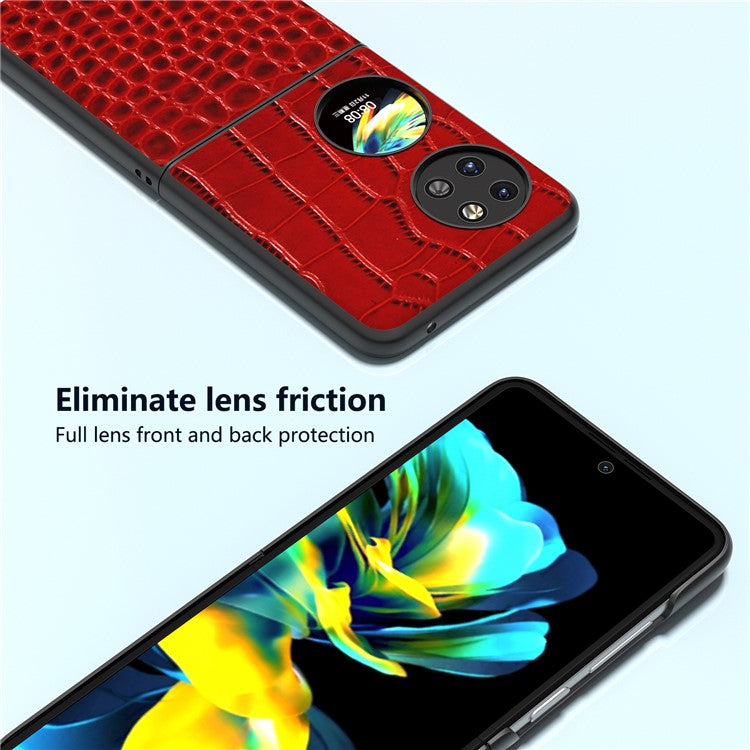 ABEEL For Huawei Pocket 2 Case Genuine Cow Leather+PC Folding Crocodile Texture Back Cover - Red