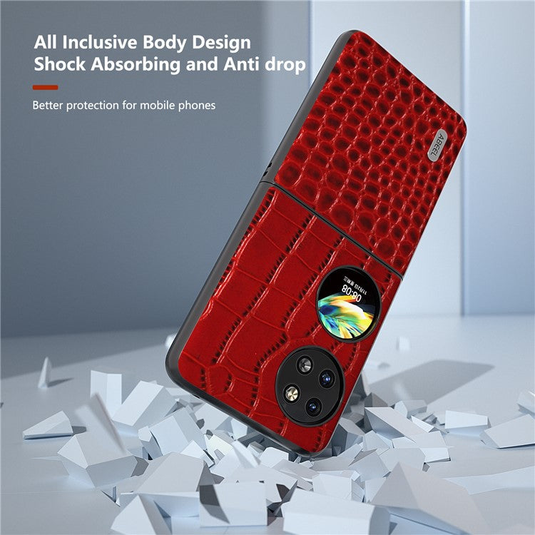 ABEEL For Huawei Pocket 2 Case Genuine Cow Leather+PC Folding Crocodile Texture Back Cover - Red