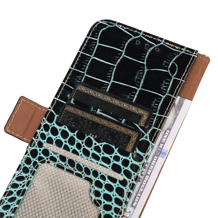 Wallet Case for Samsung Galaxy A55 5G Genuine Cow Leather Crocodile Texture Cover with RFID Blocking - Green
