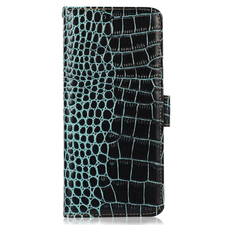 Wallet Case for Samsung Galaxy A55 5G Genuine Cow Leather Crocodile Texture Cover with RFID Blocking - Green
