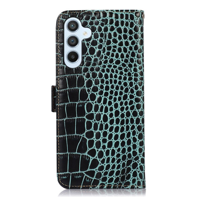 Wallet Case for Samsung Galaxy A55 5G Genuine Cow Leather Crocodile Texture Cover with RFID Blocking - Green