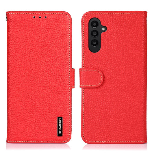 KHAZNEH For Samsung Galaxy A35 5G Genuine Cow Leather Case Magnetic Closure Stand Function - Red