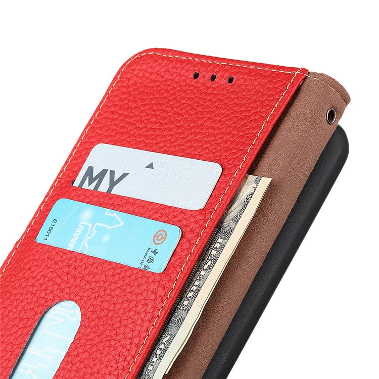 KHAZNEH For Samsung Galaxy A35 5G Genuine Cow Leather Case Magnetic Closure Stand Function - Red