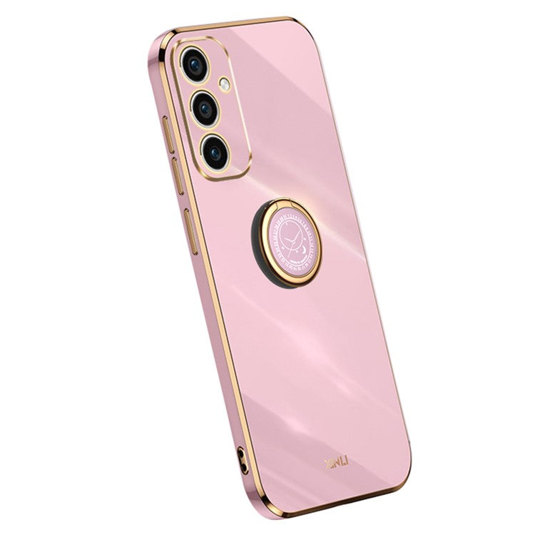 XINLI For Samsung Galaxy A35 5G Phone Case with Kickstand Plating Gold Edge Soft TPU Cover - Purple