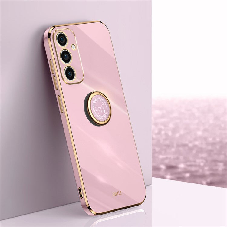 XINLI For Samsung Galaxy A35 5G Phone Case with Kickstand Plating Gold Edge Soft TPU Cover - Purple