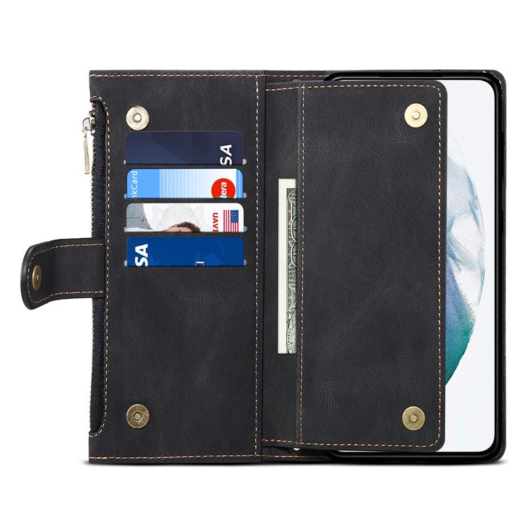 ESEBLE Star Series For Samsung Galaxy A55 5G Case with a Strap Leather Cover Stand - Black