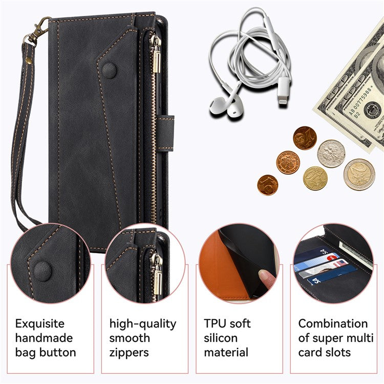 ESEBLE Star Series For Samsung Galaxy A55 5G Case with a Strap Leather Cover Stand - Black