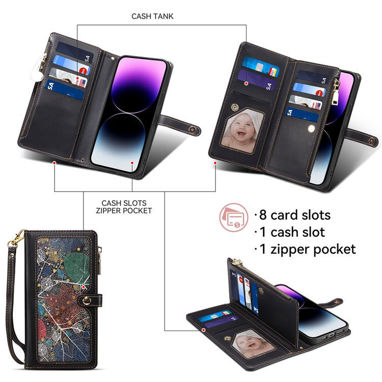 ESEBLE Galaxy Series For Samsung Galaxy A55 5G Leather Case Wallet Stand Cover with Strap - Black