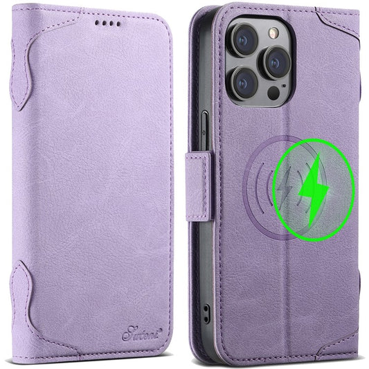 SUTENI J07 For iPhone 14 Pro Case Compatible with MagSafe Anti-scratch Litchi Texture Phone Cover - Purple