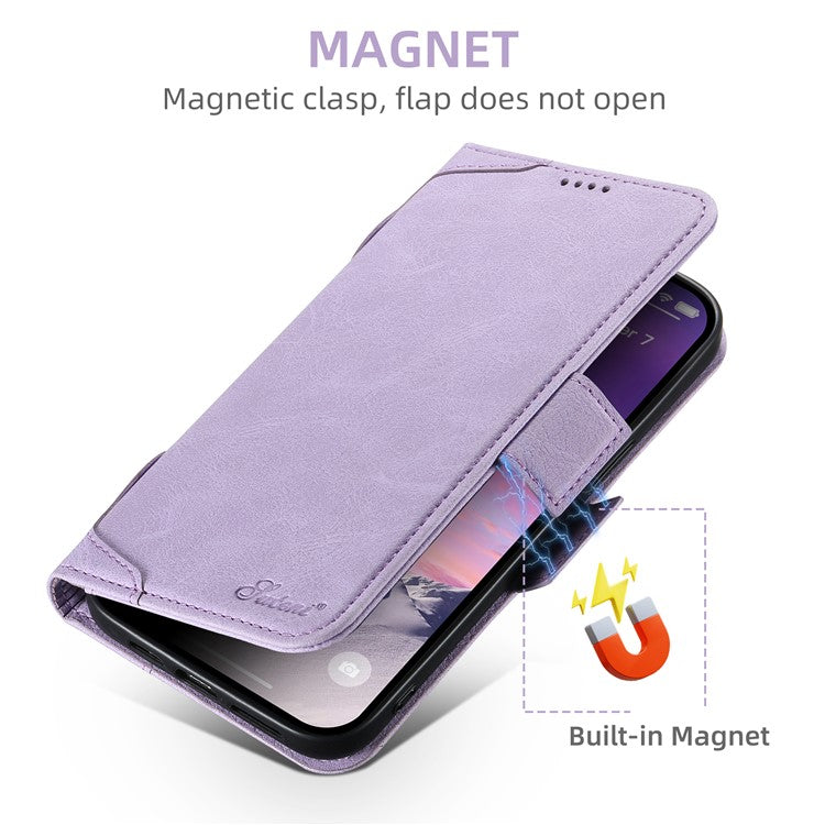 SUTENI J07 For iPhone 14 Pro Case Compatible with MagSafe Anti-scratch Litchi Texture Phone Cover - Purple