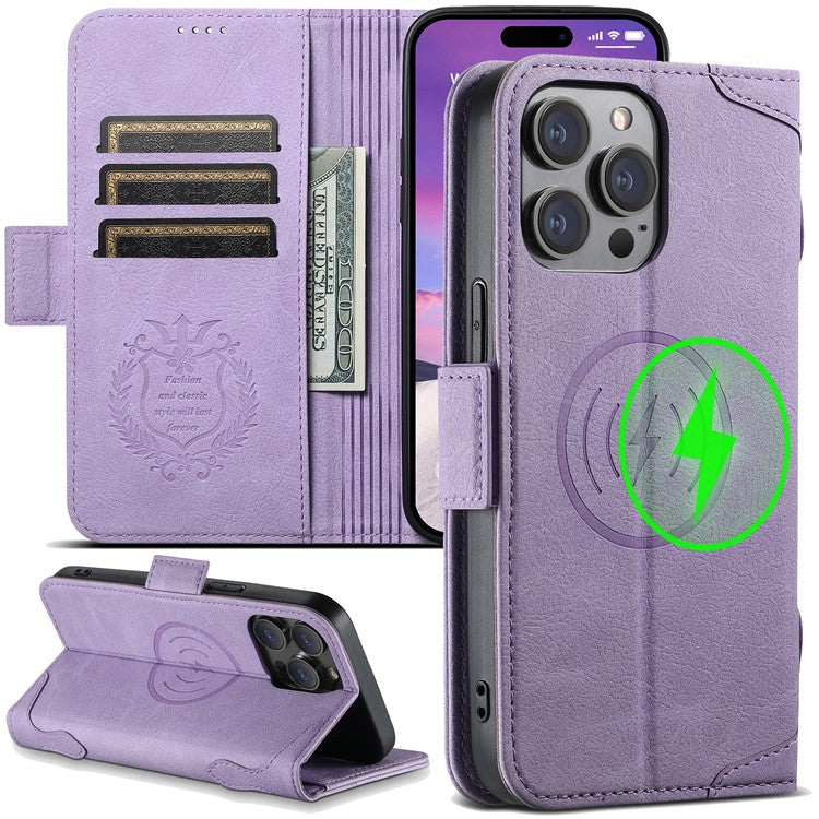 SUTENI J07 For iPhone 14 Pro Case Compatible with MagSafe Anti-scratch Litchi Texture Phone Cover - Purple