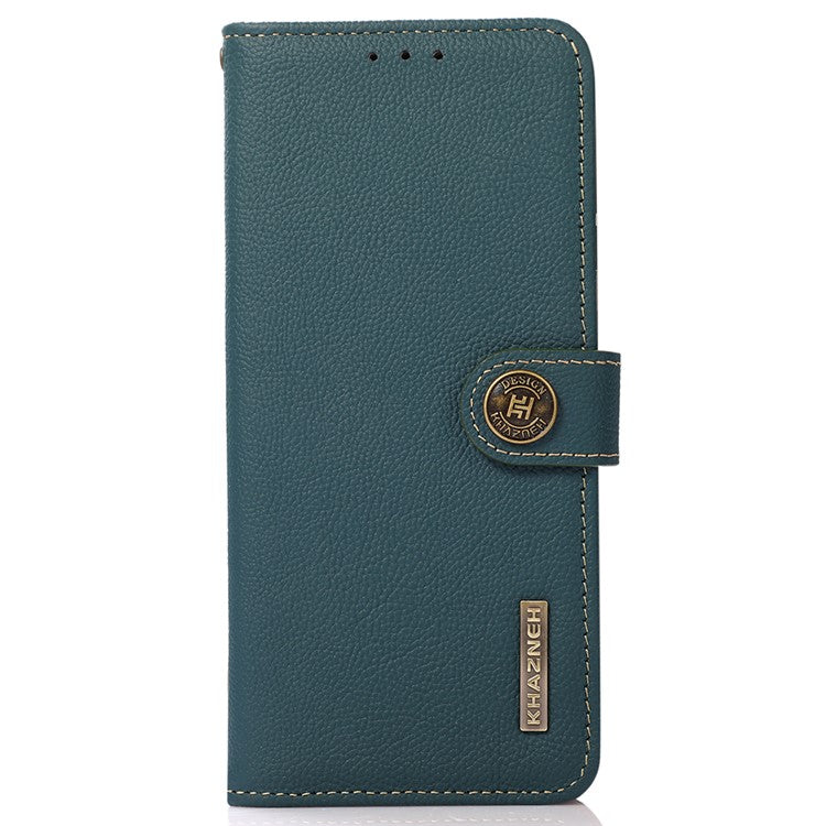 KHAZNEH For Samsung Galaxy A35 5G Magnetic Phone Case RFID Blocking Genuine Cow Leather Card Holder Cover - Green